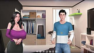 Aunt rubs large breasts on me playfully