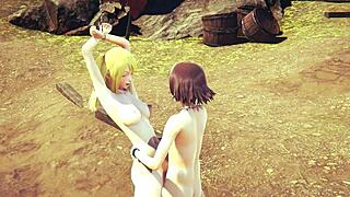 Fairy Tail and One Piece hentai features Lucy and Nami in lesbian bisexual threesome with creampie and cosplay