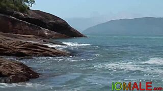 Latino jock gets creampied on the beach after bareback