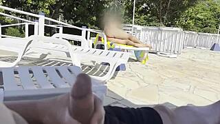 she noticed i was jerking off and helped me cum next to the public pool!