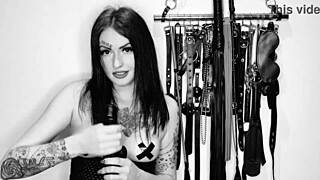 Dominatrix nika gives jerk off instructions and cum eating commands in hot femdom video.