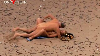 Older guy fucks hot milf on beach shore in voyeur hentai