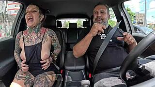 Tattooed Naty Loka Hitchhikes and Gives Raw Creampie to Driver
