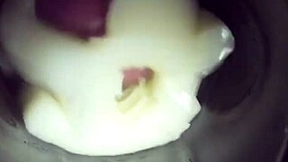 detailed view inside my fleshlight, filled with a creampie from gay action