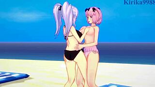 yagy and hibari intense lesbian play and futanari sex - senran kagura hentai