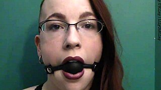 dark lipstick drooling with intense eye contact