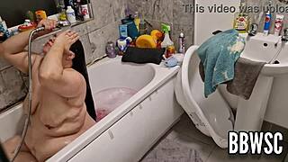 Pervert spies BBW washing saggy tits in bath