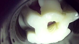 detailed view inside my fleshlight, filled with a creampie from gay action
