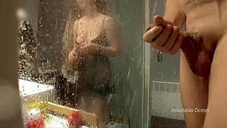 Stepmom walks into the bathroom while he's jerking, and she loves watching in this pervert family anime 😏