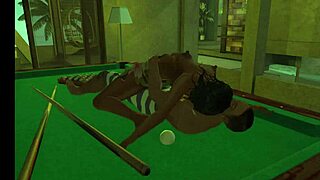 Intense pool table game with anime characters