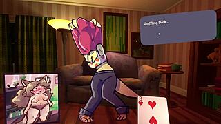 two chicks play poker in furry strip poker game