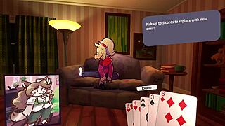 two chicks play poker in furry strip poker game