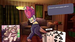 two chicks play poker in furry strip poker game