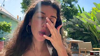 cum on her face at a public cafe during lunch