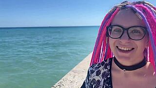 a cute beach girl turned wild