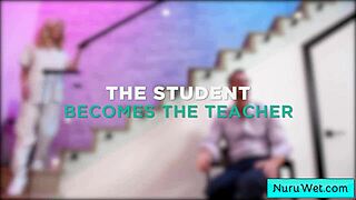 Wow, busty skinny blonde masseuse rubs nuru gel on herself for client Ryan McLane and Emma Rosie!