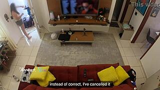 Can you believe this hot wife let the delivery guy suck her on sofa?