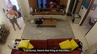 Can you believe this hot wife let the delivery guy suck her on sofa?