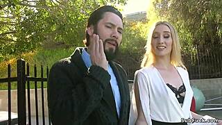 Blonde seller lets buyers fuck her in double penetration, feeling the pain