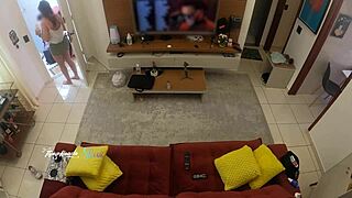 Can you believe this hot wife let the delivery guy suck her on sofa?