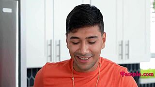 Petite tanned teen stepsister gives rough blowjob and sex in POV