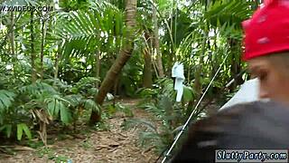 Hey, watch this teen in fishnets jerk off before getting wrecked by a monster cock at the party!