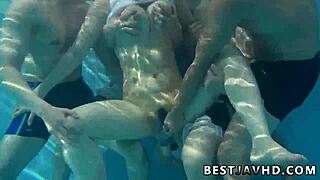 Suzuna Komiya, the wildest Asian, delivers sloppy fellatio by the pool in epic group action.