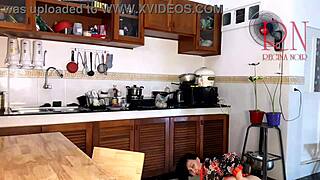 housewife in pantyhose strips in kitchen, maid cums hard while cooking naked c4