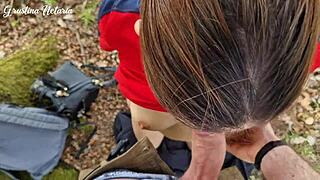 Shy Russian Girl Offers Wet Blowjob on First Date in Woods POV