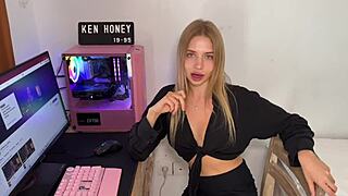 Hey, watch this blonde tease on camera