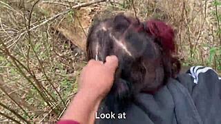 Brunette emo slut gives good deepthroat in public park