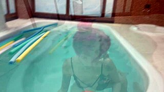 let's swim in the pool with my friend and enjoy the day