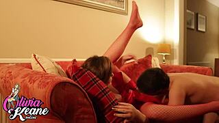 Curvy 18-year-old in stockings gets a steamy Christmas creampie surprise