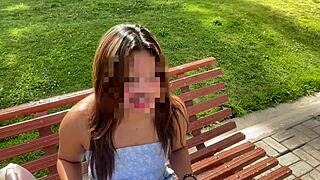 casting a young petite university student with small tits, licking and slapping in interview