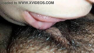 lesbian hairy pussy eating close up, so wet and tasty