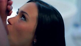 Athletic brunette masters blowjob art in intense session. She swallows every drop!