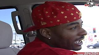 Busty brunette's silicone tits get cumshot from big black cock in pickup