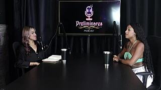 Client spanks her during anal with two cocks in red lingerie