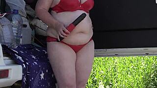 Mature lesbians with big asses are behind the scenes outdoors, where a voyeur watches them in a public park with a hidden camera, featuring chubby milfs in sexy lingerie for an amateur fetish pawg experience