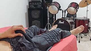 This tall amateur man dominates the camera with his monster cock masturbation session