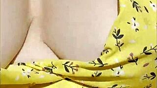 excited housewife flashes her big tits while driving outdoors