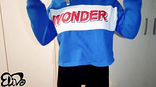 Girl in heels gets cum on her tongue and swallows in dorm.