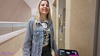 during a romantic outdoor walk, she orgasms with a remote controlled vibrator in her pussy