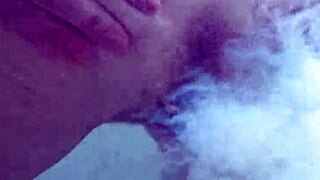 The guy cleans the anus with milk by an enema, and then farts in it