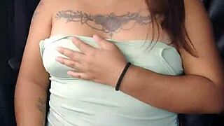 Showing Off Panties and Tits in Car on Highway