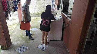 married housewife pays washing machine tech with her curvy ass while hubby’s away