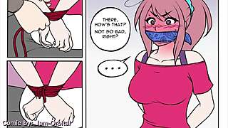Big tit goth Kyu Misa dominates innocent teen in comic dub