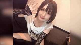 Black-Haired Cute Crossdresser Quietly Masturbates in Personal Erotic Video Clip