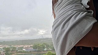 Getting a steamy orgasm by the window after shower!