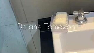 Feeling excited with classmate in dorm bathroom.